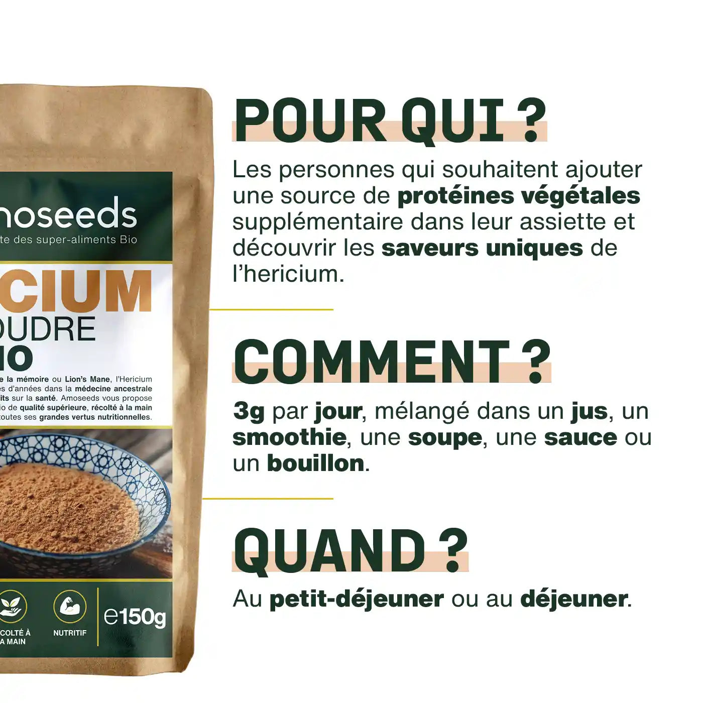 Hericium Poudre Bio - amoseeds specialiste des super aliments bio