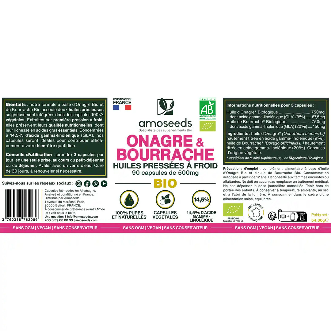 Huile De Bourrache 500mg - 360 Gélules SimplySupplements - Santé Cardiaque - Neuf