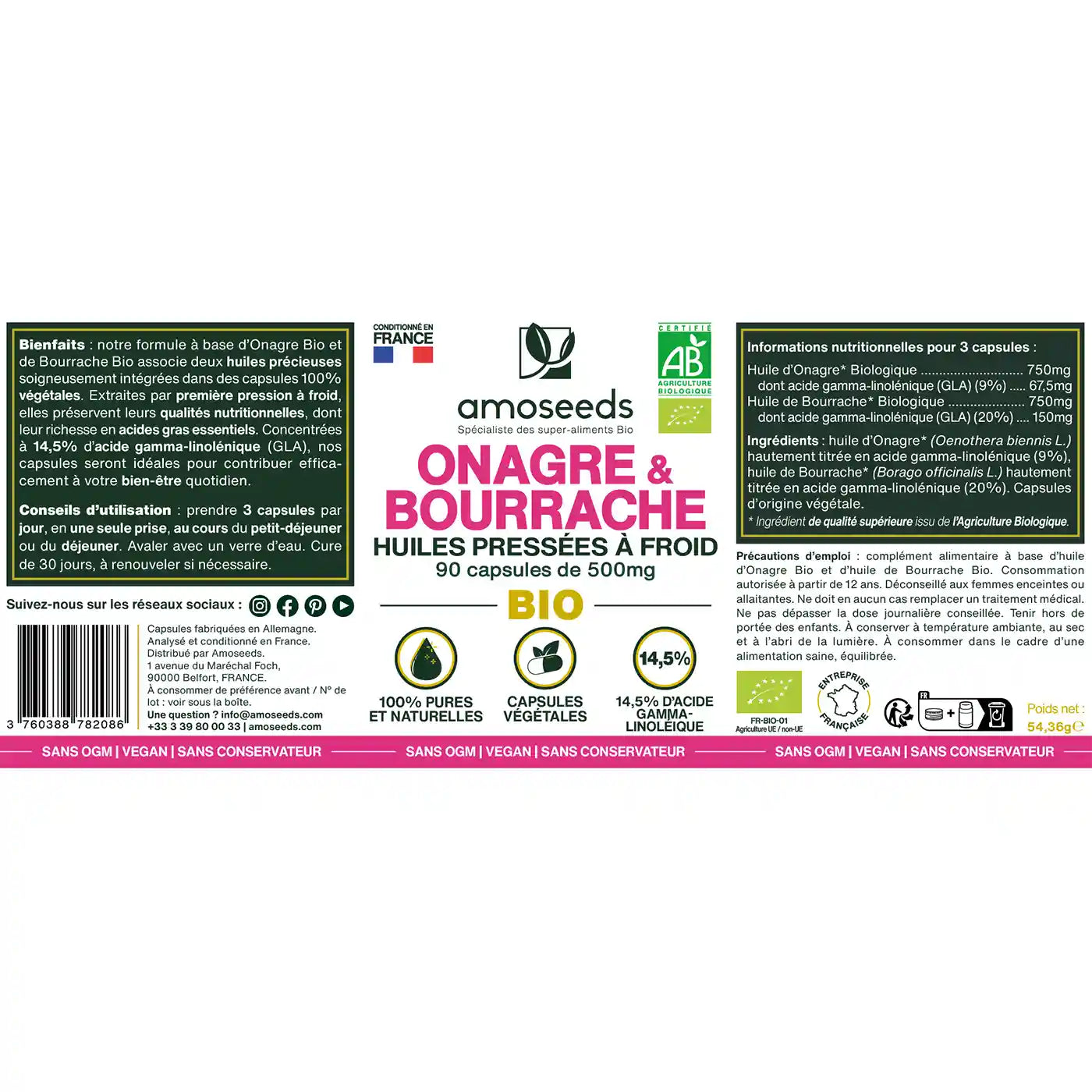 Huile Onagre Bourrache Bio - amoseeds specialiste des super aliments bio