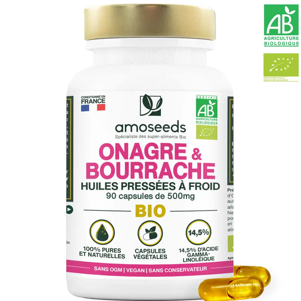 Huile Onagre Bourrache Bio - amoseeds specialiste des super aliments bio