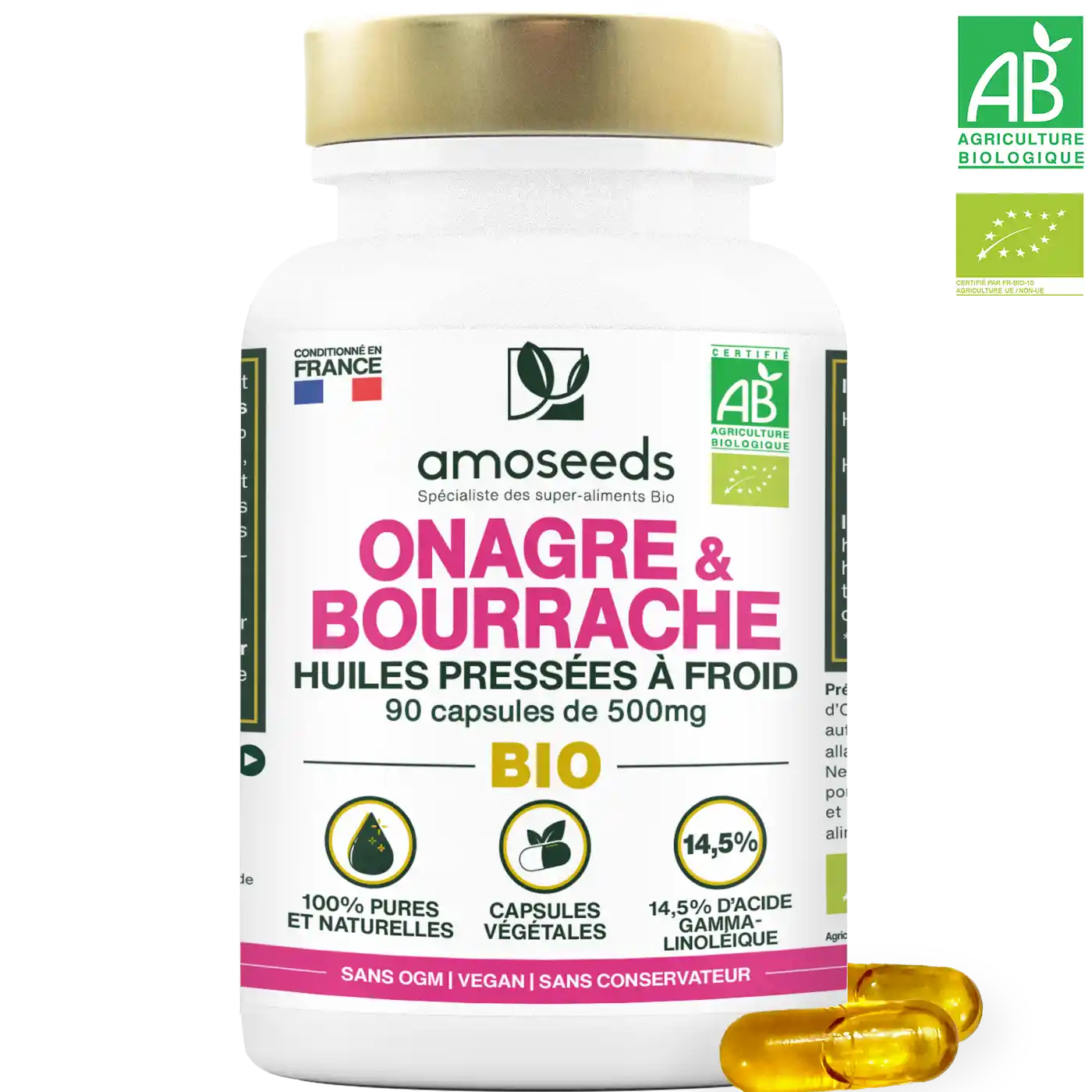 Huile Onagre Bourrache Bio - amoseeds specialiste des super aliments bio