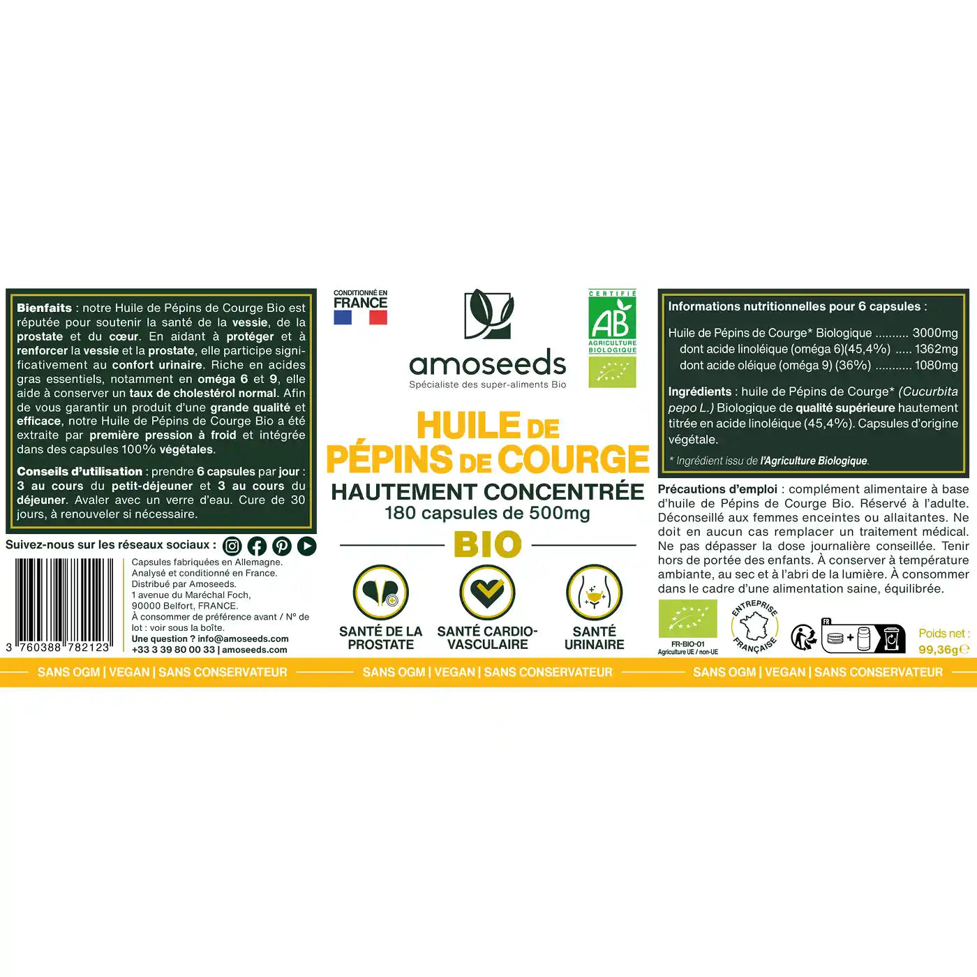 Huile Pepins Courge Bio - amoseeds specialiste des super aliments bio