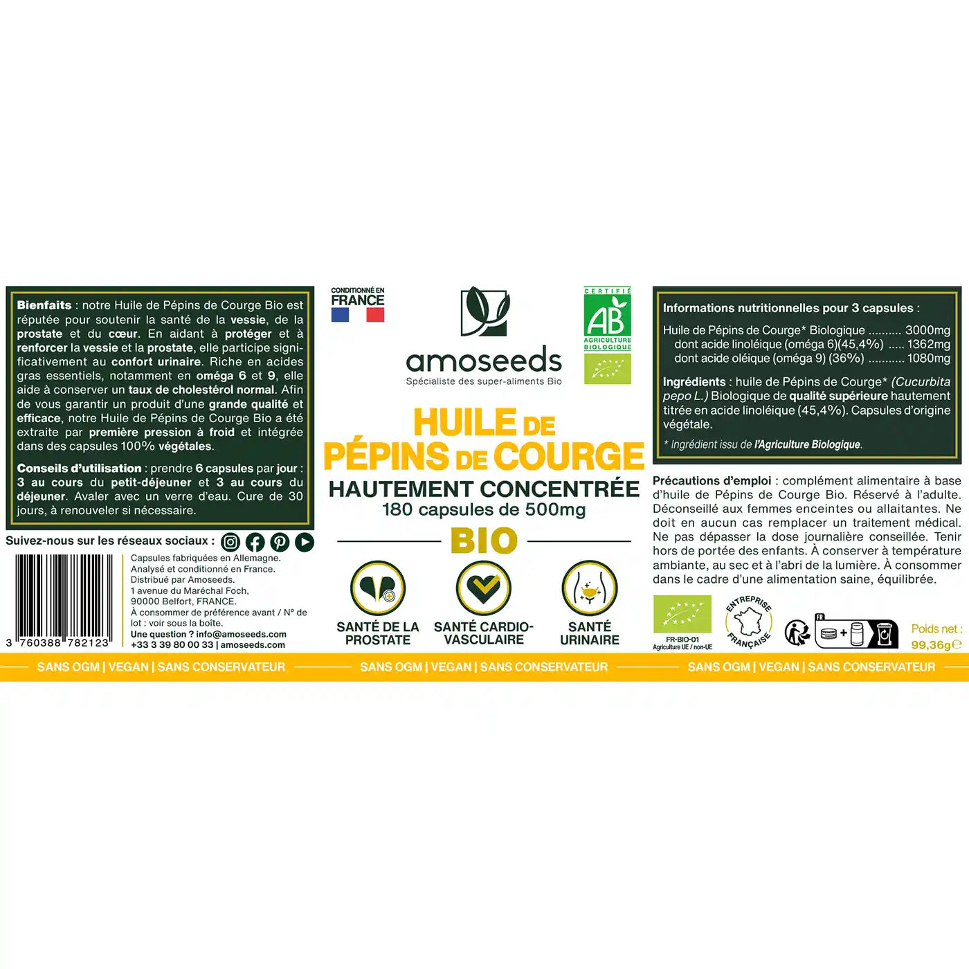 Huile Pepins Courge Bio - amoseeds specialiste des super aliments bio