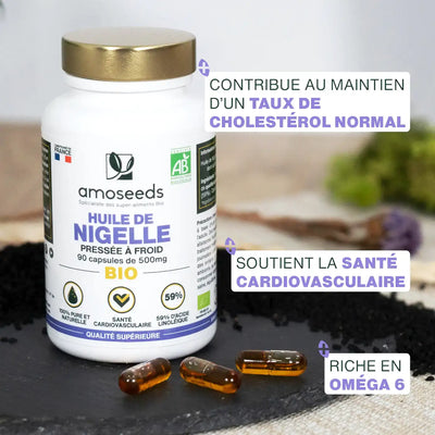 Bienfaits Huile Nigelle Bio - amoseeds specialiste des super aliments bio