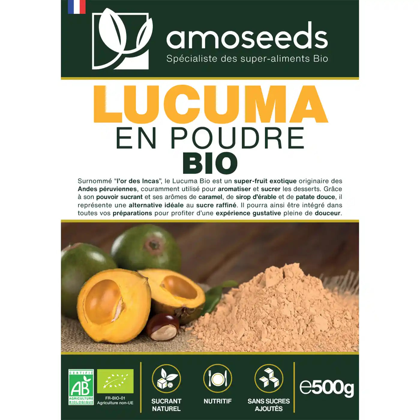 Lucuma en Poudre bio amoseeds specialiste des super aliments Bio