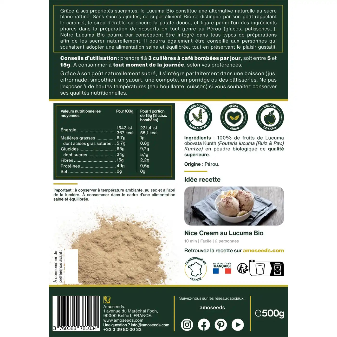 Lucuma en Poudre bio amoseeds specialiste des super aliments Bio