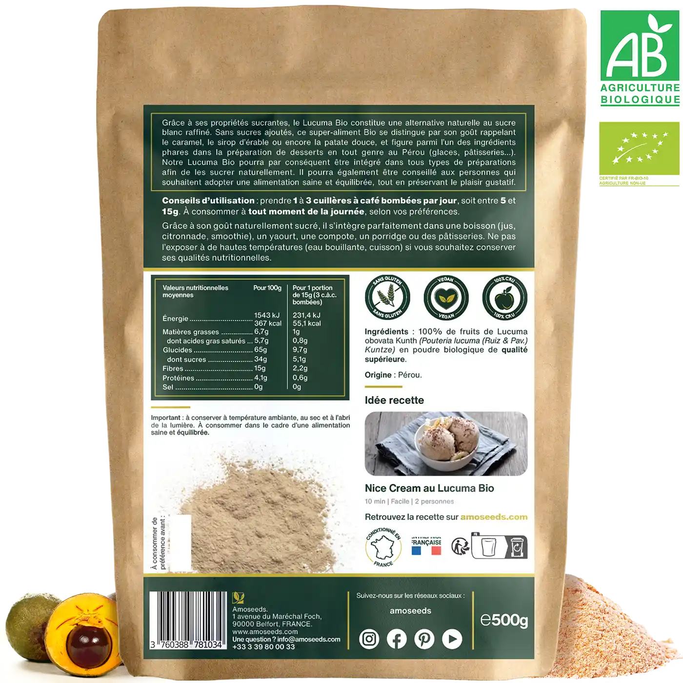 Lucuma en Poudre bio amoseeds specialiste des super aliments Bio