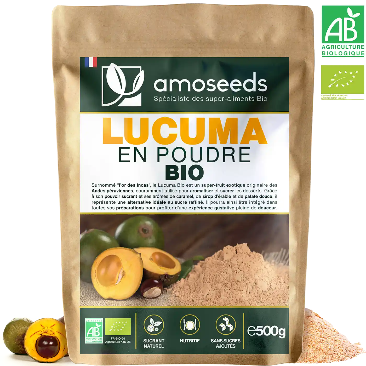 Lucuma en Poudre bio amoseeds specialiste des super aliments Bio