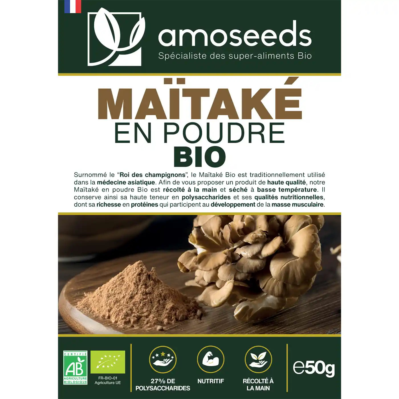  Maitake poudre bio 50G amoseeds specialiste super aliments bio