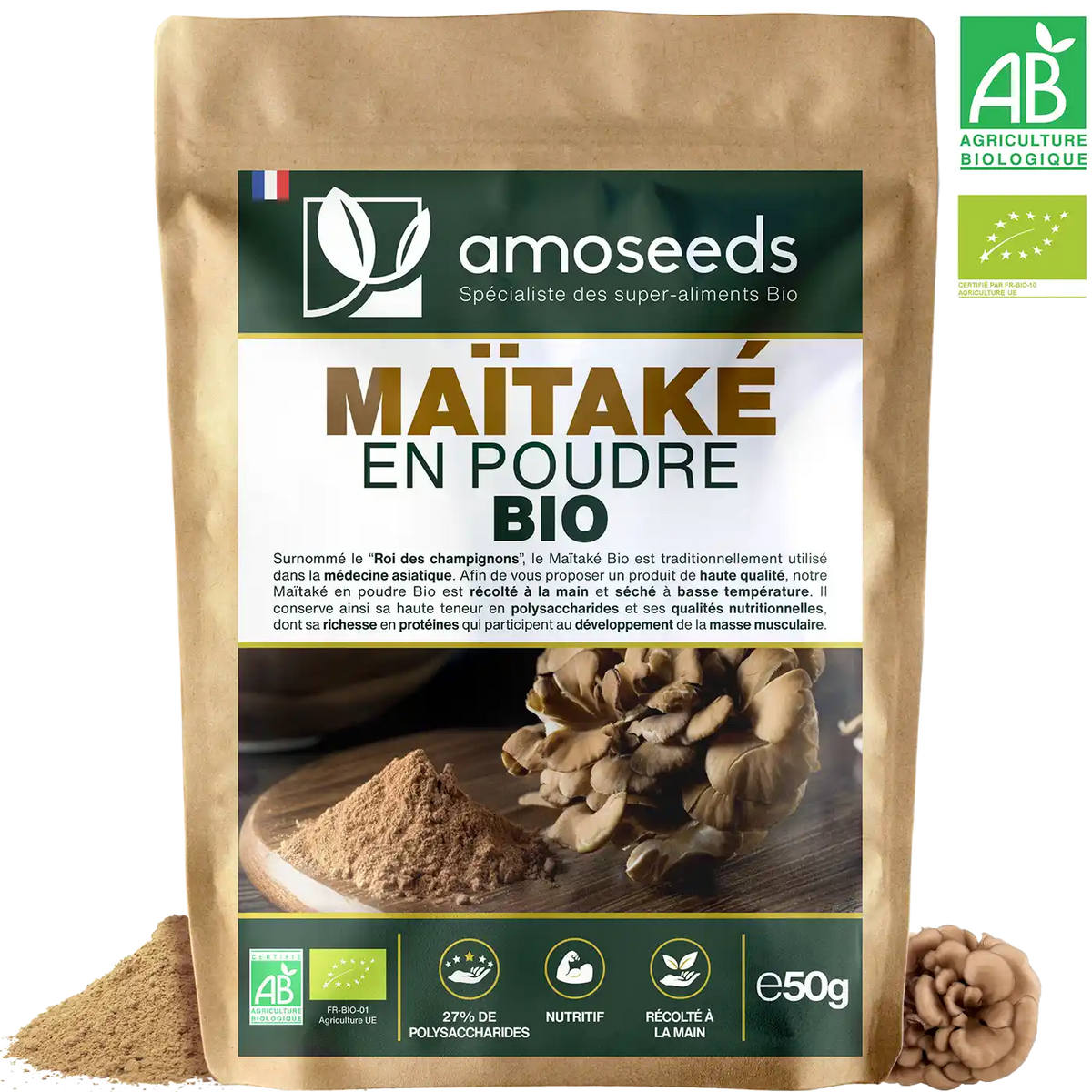  Maitake poudre bio 50G amoseeds specialiste super aliments bio