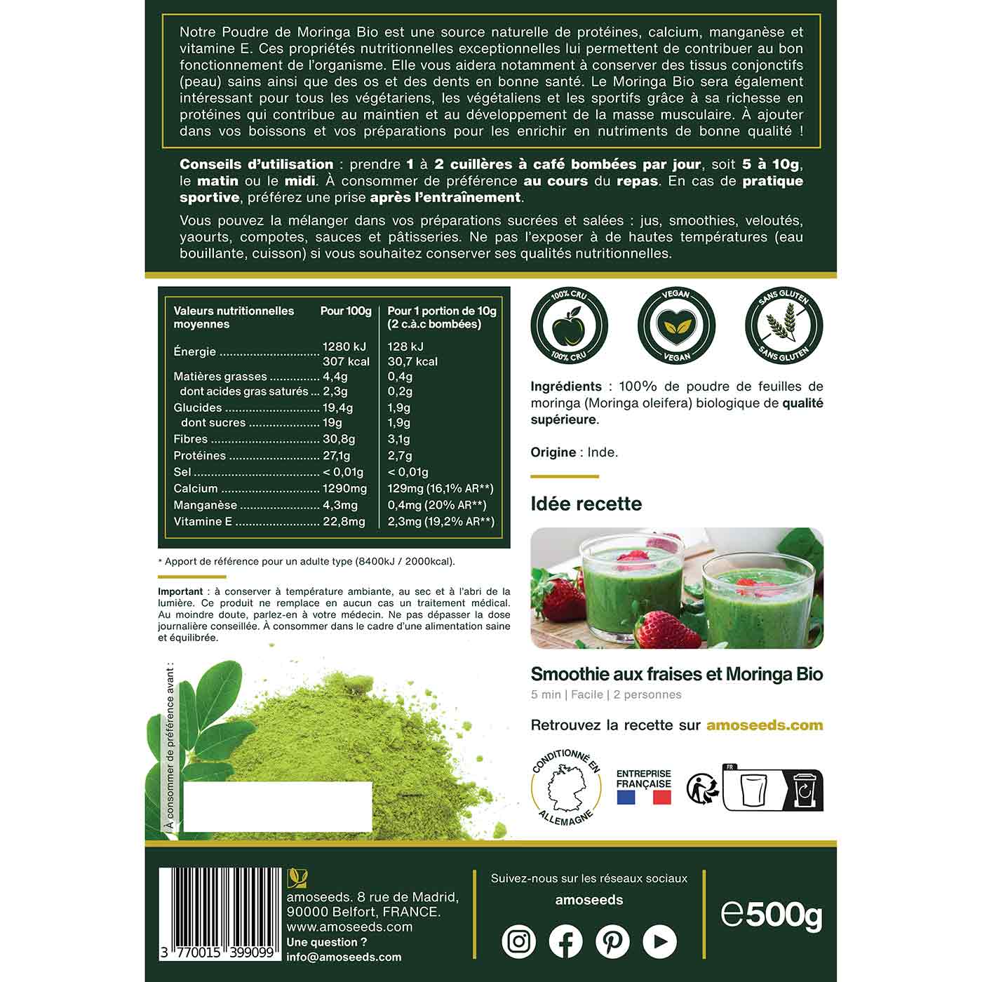 Moringa poudre bio amoseeds specialiste des super aliments bio