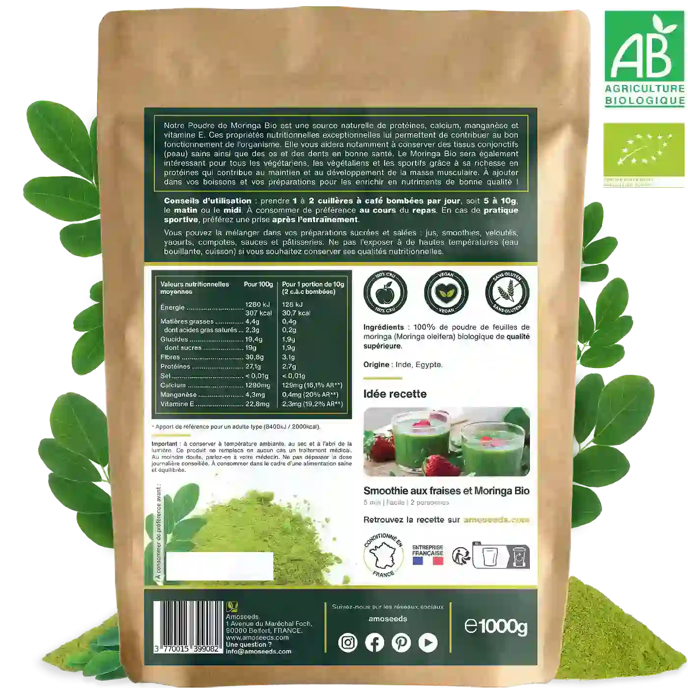 Moringa 1kg Bio - amoseeds specialiste des super aliments bio