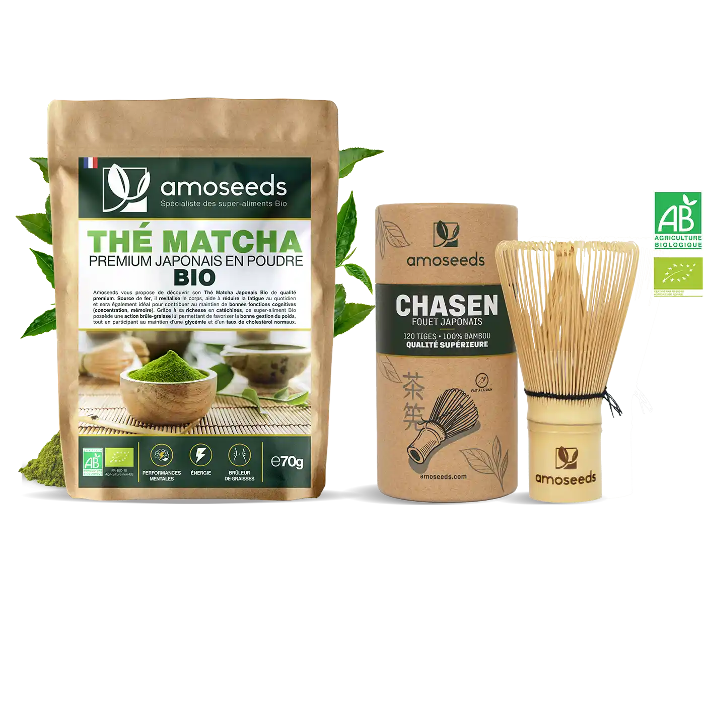 Pack Chasen 120 tiges et Matcha Premium Japonais Bio - Amoseeds