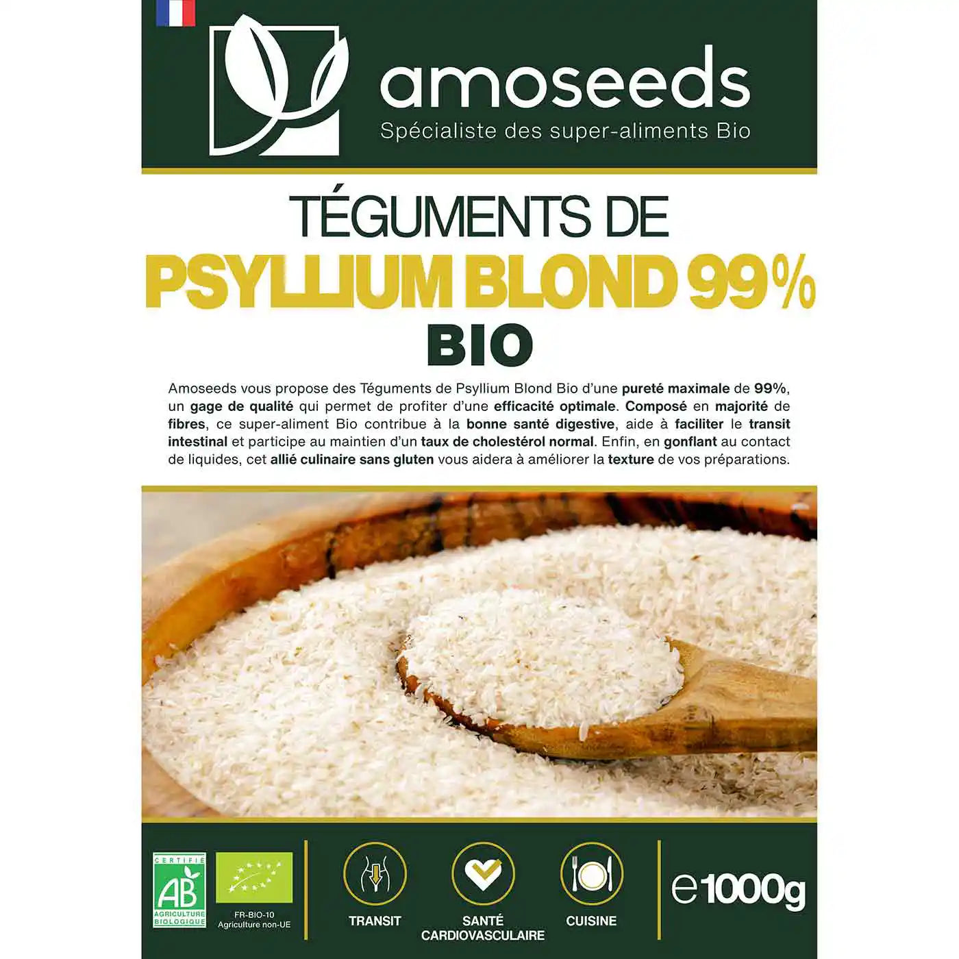 Psyllium Blond Bio 1KG amoseeds specialiste des super aliments bio,