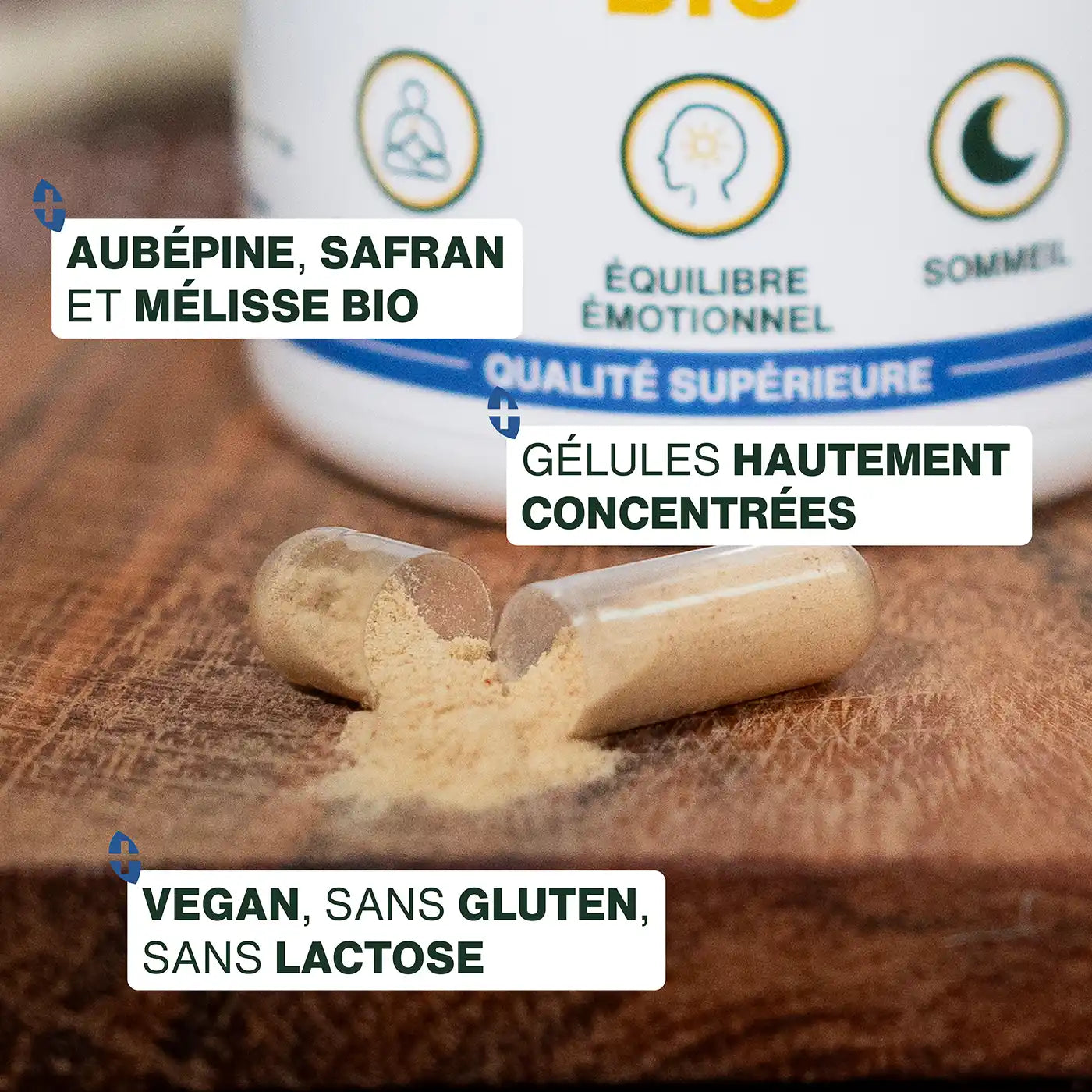 Anti-stress Bio gelules safran melisse aubepine amoseeds specialiste super aliments bio.