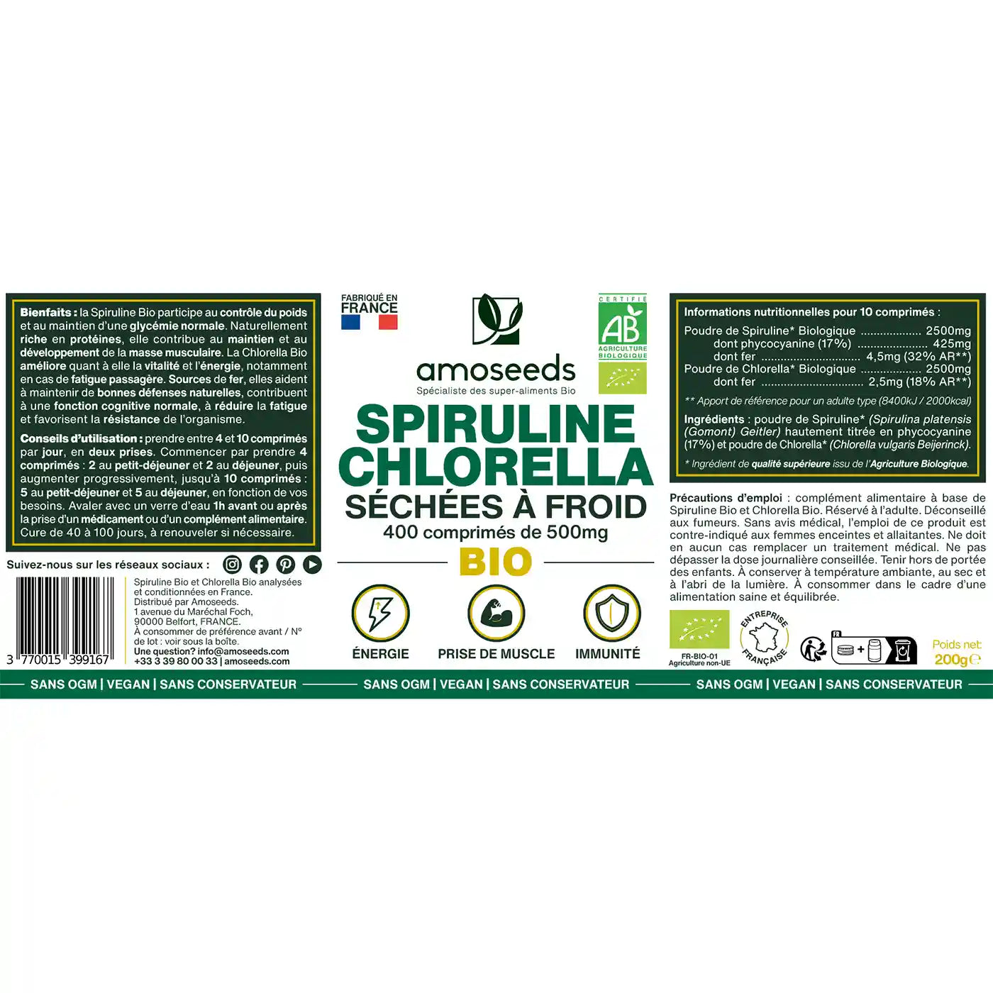 Spiruline Chlorella Bio - amoseeds specialiste des super aliments bio