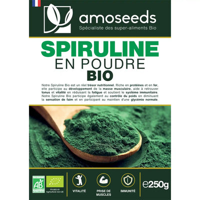 Spiruline Poudre bio amoseeds specialiste des super aliments Bio