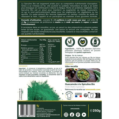 Spiruline Poudre bio amoseeds specialiste des super aliments Bio