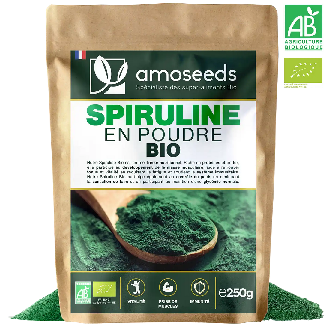 Spiruline Poudre bio amoseeds specialiste des super aliments Bio