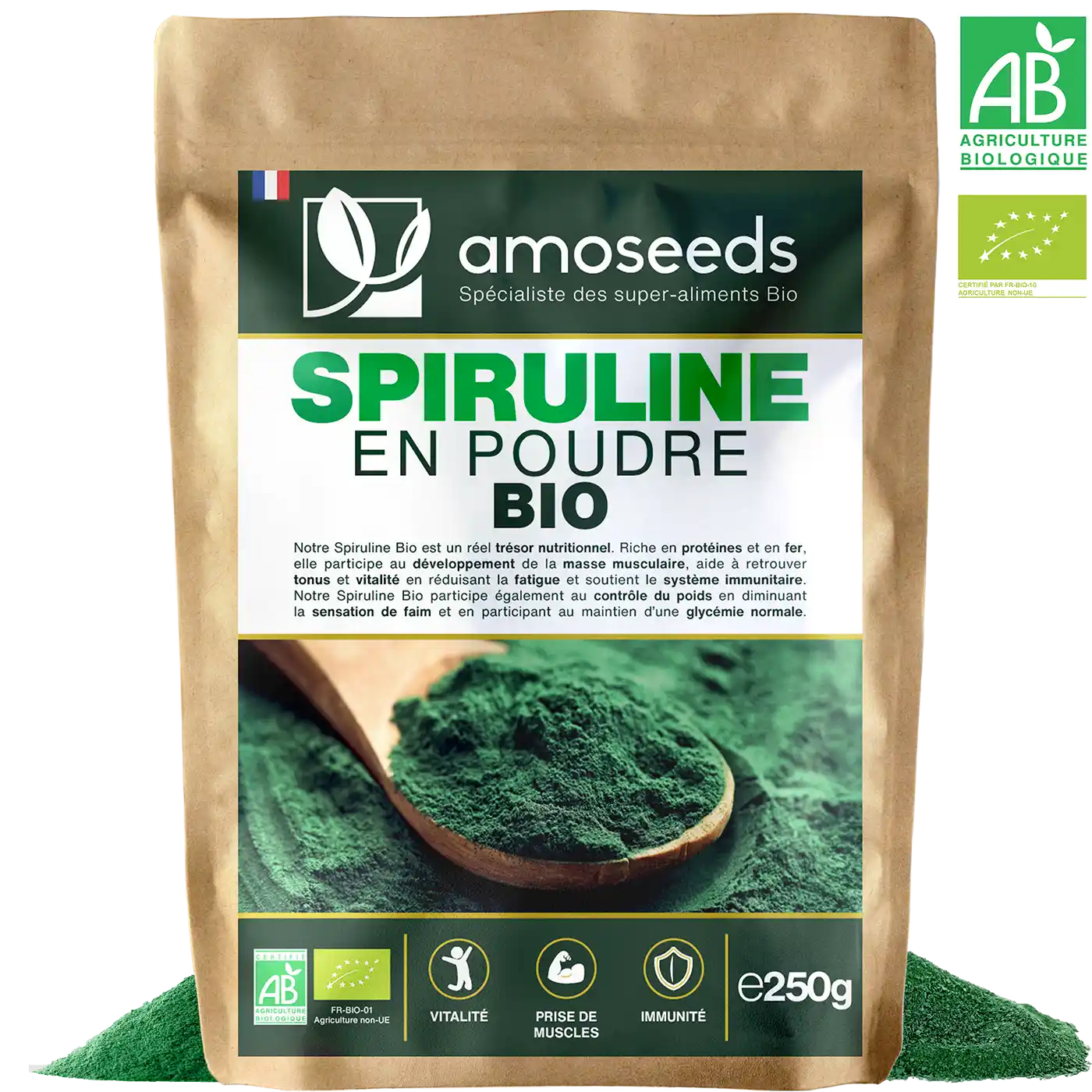 Spiruline Poudre bio amoseeds specialiste des super aliments Bio