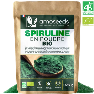 Spiruline Poudre bio amoseeds specialiste des super aliments Bio