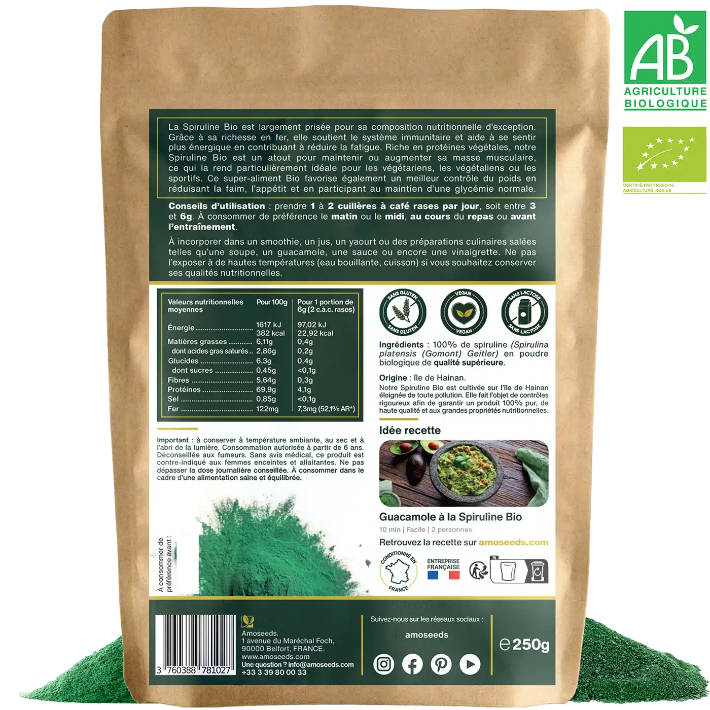 Spiruline Poudre bio amoseeds specialiste des super aliments Bio