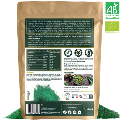 Spiruline Poudre bio amoseeds specialiste des super aliments Bio