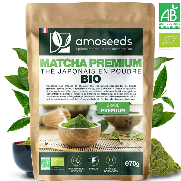 The Matcha Japonais Bio 70G amoseeds specialiste des super aliments Bio
