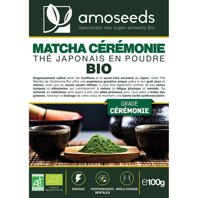 Thé Matcha ceremonie Bio japonais amoseeds specialiste des super aliments bio