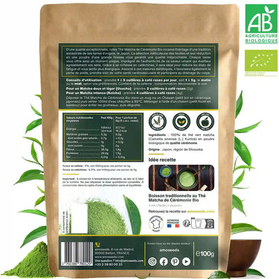 The matcha ceremonie en poudre Bio - amoseeds specialiste des super aliments bio