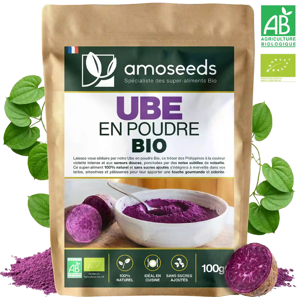 Ube en poudre Bio - amoseeds specialiste des super aliments bio