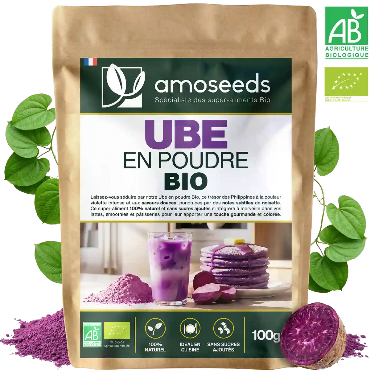 Ube en poudre Bio - amoseeds specialiste des super aliments bio