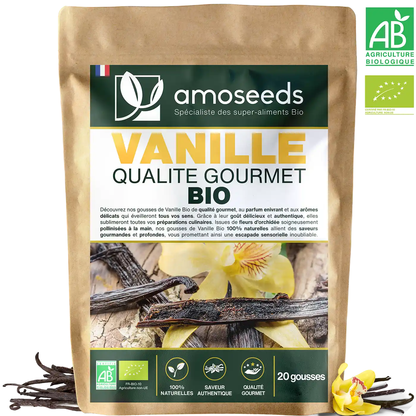 Vanille Bio 20 gousses amoseeds specialiste super aliments bio