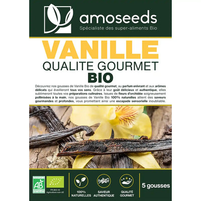 Vanille Bio 5 gousses amoseeds specialiste super aliments bio