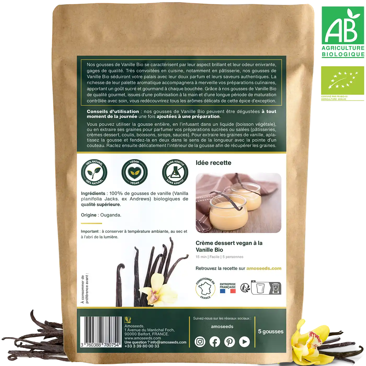 Vanille Bio 5 gousses amoseeds specialiste super aliments bio