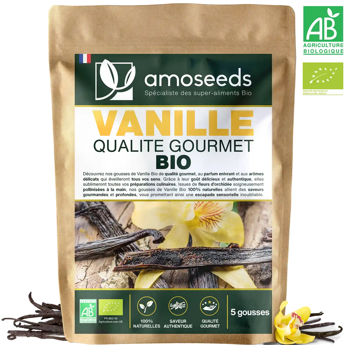 Vanille Bio 5 gousses amoseeds specialiste super aliments bio