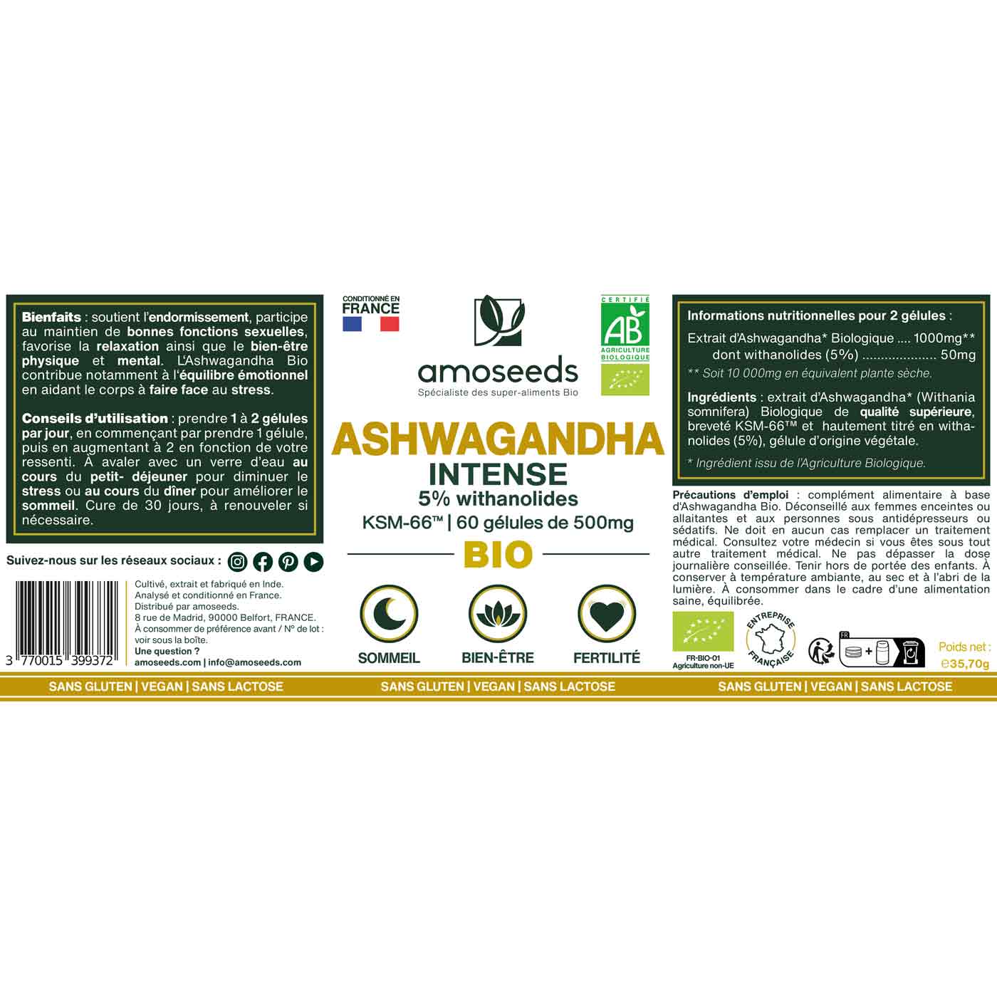 extrait Ashwgandha Bio KSM-66 gelules amoseeds specialiste des super aliments bio