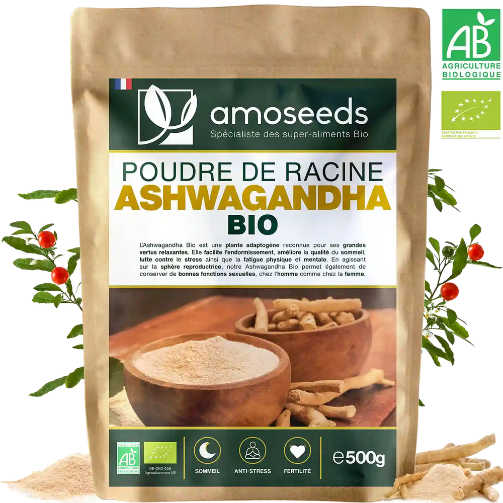 Ashwagandha en poudre bio amoseeds specialiste des super aliments Bio