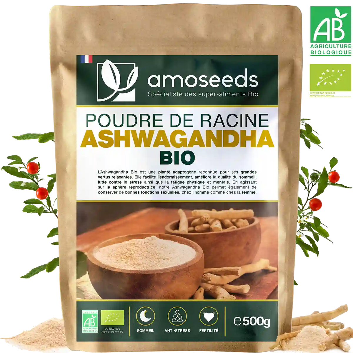 Ashwagandha en poudre bio amoseeds specialiste des super aliments Bio