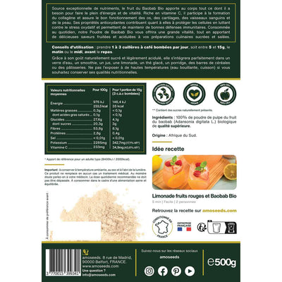 Poudre baobab Bio amoseeds specialiste des super aliments Bio