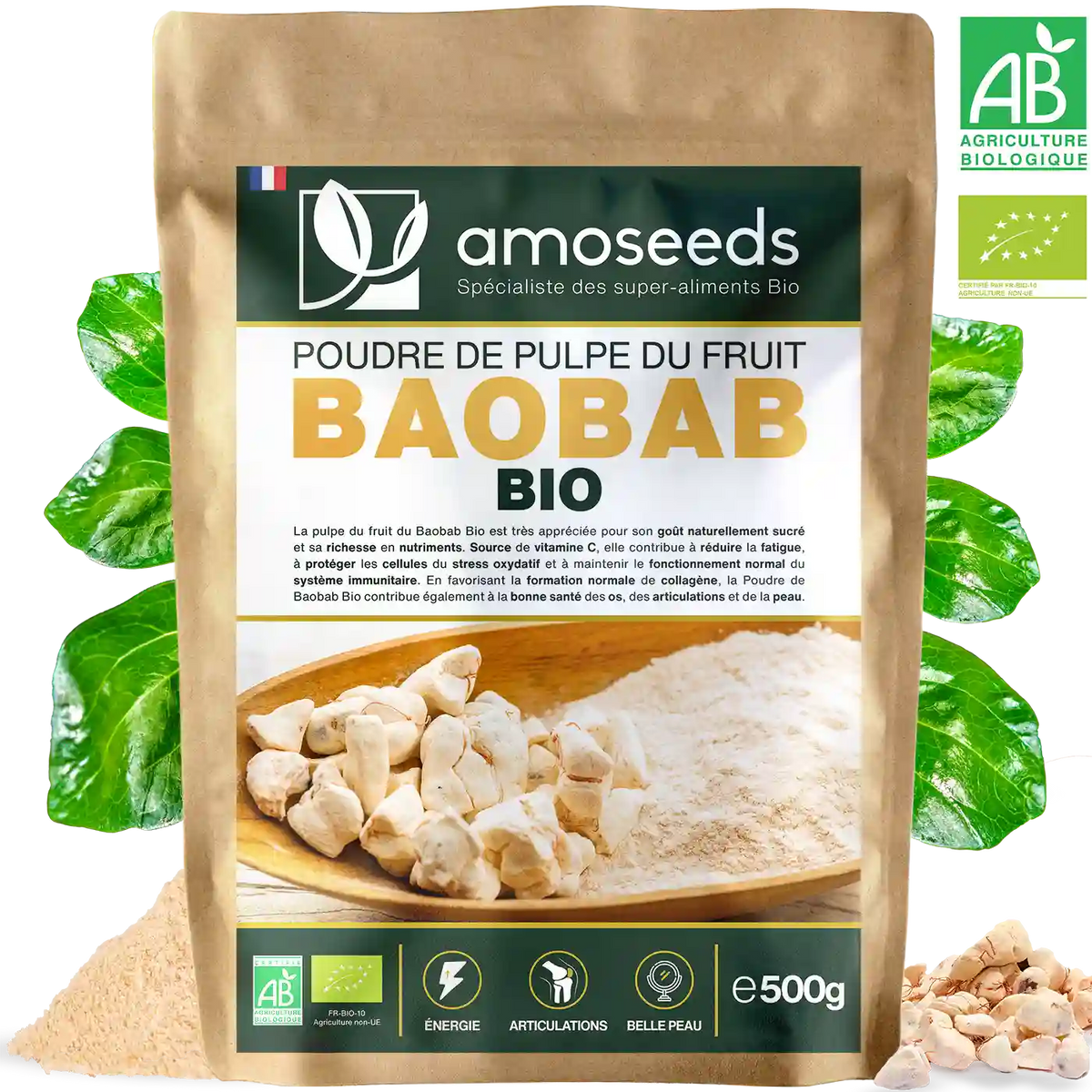 Poudre baobab Bio amoseeds specialiste des super aliments Bio