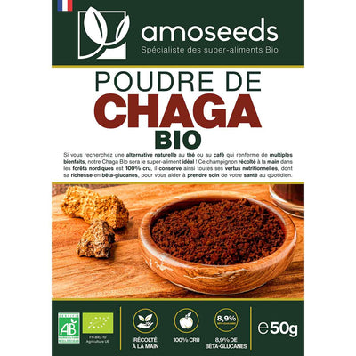 Poudre de Chaga Bio 50G amoseeds specialiste des super aliments Bio