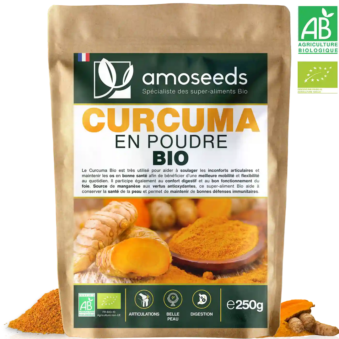 Curcuma en Poudre Bio amoseeds specialiste des super aliments Bio