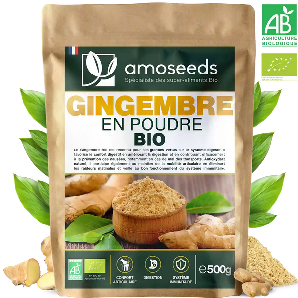 Gingembre en Poudre Bio amoseeds specialiste des super aliments Bio