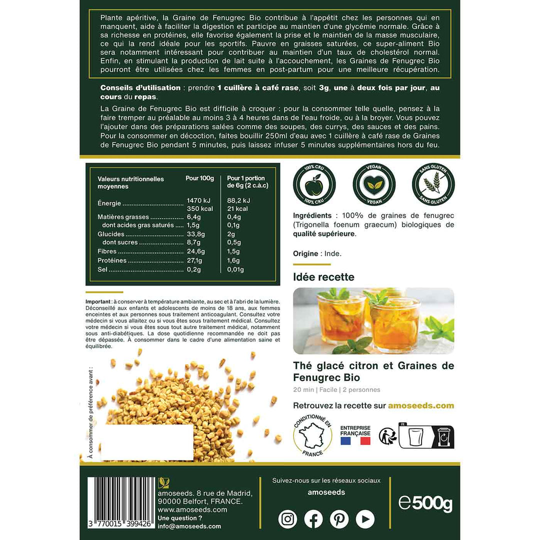 Graines de Fenugrec Bio 500g Qualité Supérieure