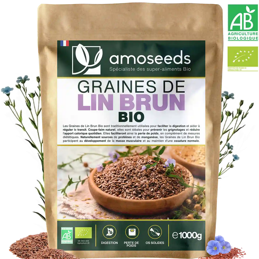 Graines de Lin brun Bio amoseeds specialiste des super aliments Bio