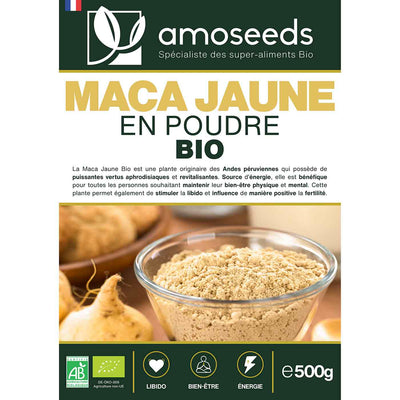 Maca Jaune en Poudre Bio amoseeds specialiste des super aliments Bio