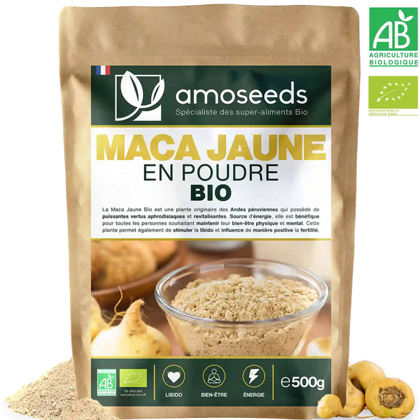 Maca Jaune en Poudre Bio amoseeds specialiste des super aliments Bio