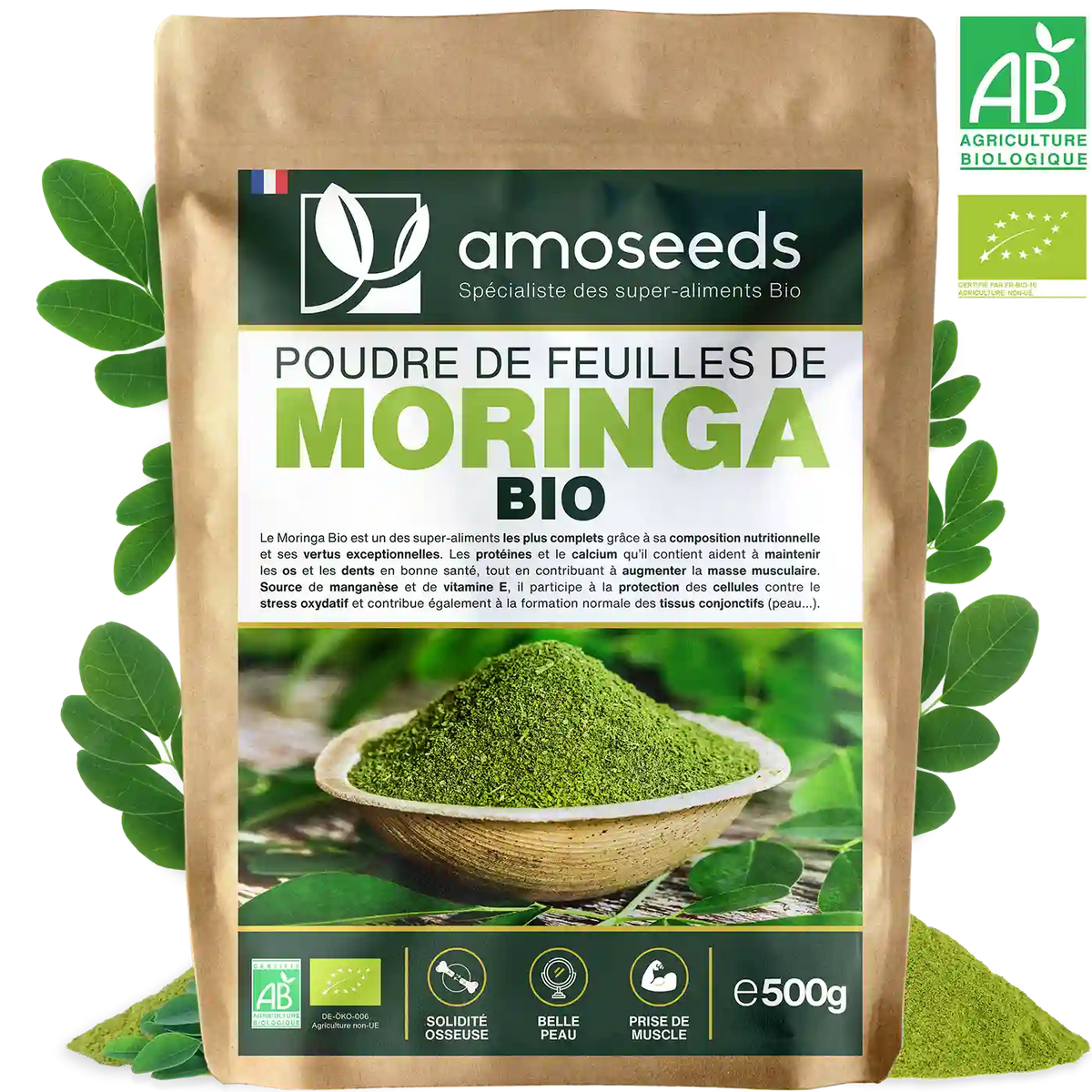 Moringa en Poudre Bio amoseeds specialiste des super aliments Bio