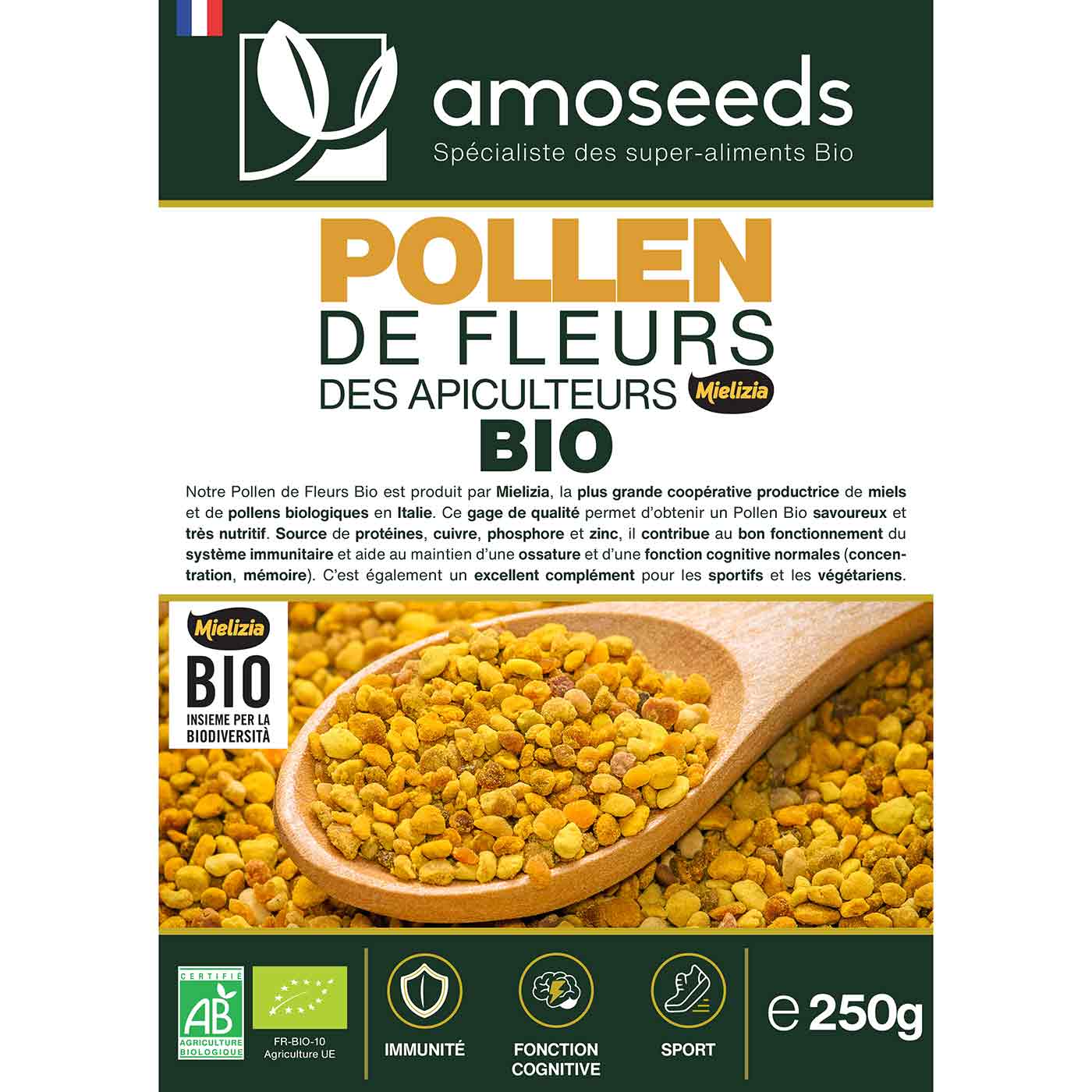 Pollen de Fleurs Bio 250G, Italie, Qualité Supérieure